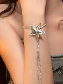 1pc Star Pull-Style Versatile Design Accessories, Chic & Multi-Wear Star Necklace Choker Bracelet - Silver - View 3