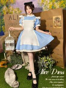 Alice In Wonderland COSPLAY Outfit; Maid Outfit Two-Dimensional Lolita.Princess Alice In Wonderland Blue Dress Maid Outfit; French Sweet Halloween - A - View 20
