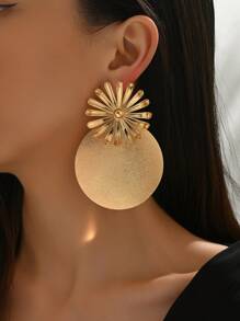 1 Pair Elegant Geometric Frosted Circle & Flower Shaped Earrings For Women, Suitable For Casual Daily Wear