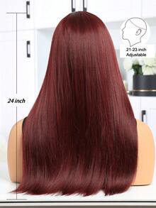 24 英寸优雅酒红色儿童刘海假发，直发耐热合成发，高温纤维时尚长假发 - 酒紅色 - 查看 7