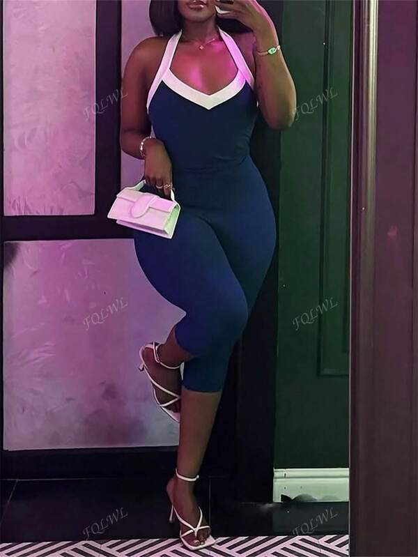 Summer Panelled Elegant 2 Pieces Set Cocktail Party Outfits For Women Backless Halter Crop Tops Shorts Set