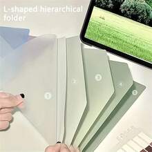 L-Shaped Large Capacity 5-Section Folders, Gradient Green, Purple, Blue - Acrylic Nitrile Styrene Plastic, Great For Storing Test Papers And Student Documents, Test Paper Organizer | L-Shaped Design | Thick Plastic Construction, Back To School, School Supplies - Multicolor - View 4