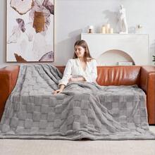 Checkered White Faux Rabbit Fur Throw Blanket, Soft Fuzzy Fluffy Minky Cream Furry Blankets For Couch, Bed (50 * 60 Inches Ivory) - 灰色 - 查看 3