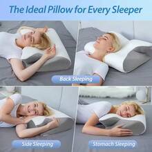 Butterfly Shape Memory Foam Pillow - Ergonomic Cervical Neck Support, Slow Rebound, Sleep Neck Pillow, Back And Side Sleeper Bedding, Promotes Correct Spinal Positioning, Low Allergy, Machine Washable Pillowcase - Dark Grey - View 3