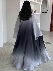 1 Piece Of Fashionable Simple Tie-Dye Wrinkle Print Gradient Women's Solid Color Middle Eastern Clothing Long Skirt Fashionable And Elegant Cardigan Dress Robe Abaya Suitable For Daily Festivals