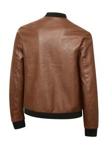 Męska kurtka pilotka ze skóry PU, swobodna kurtka z długim rękawem, zapinana na zamek, kołnierzem bejsbolowym i kieszeniami, polar