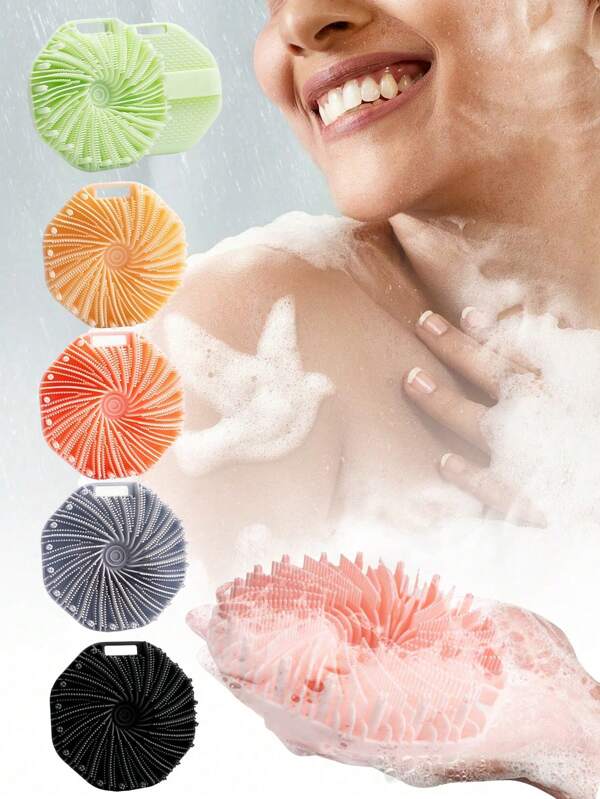 1pc Polygonal Silicone Bath Brush, Exfoliating Scrubber, Cleansing Brush For Shower
