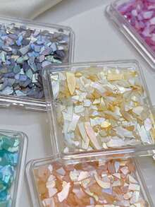 1 mảnh vỏ sò siêu mỏng, phụ kiện trang trí móng tay, mảnh bào ngư tự nhiên không đối xứng lấp lánh - Màu be - Xem 3