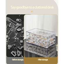 Caja de almacenamiento de joyas de 3 niveles y 72 rejillas, de acrílico transparente, práctica y multifuncional, adecuada para anillos, pendientes, collares, pulseras, organizador de joyas, caja de joyas apilable, almacenamiento de joyas, cajón de escritorio, caja de joyas grande, disponible en transparente/marrón/rosa/gris, decoración de habitación - Multicolor - Ver 10