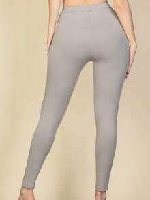 Solid Casual Active High Waist Elastic Waistband Leggings Women's Clothing - 灰色 - 查看 5