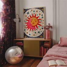 1 Pc Wall Art Sun And Moon Print, Celestial Kissing Poster, Boho Bedroom Decor, Astrology Wall Art, Dorm Living Room Nursery Gift Idea-Canvas Painting Art Summer VacationCanvas Painting - For Home Decor Enthusiasts - Room Decoration Decor For Home Gifts, Living Room, Bathroom, Bedroom,Kitchen (No Frame)/Framed - Multicolor - View 6