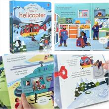 Lachilly Série de livros Peep Inside da Usborne - Como funciona um avião/ Como funciona um caminhão de reciclagem/ Como funciona um carro de bombeiros/ Como funciona um guindaste, livro ilustrado infantil, atividade interativa pré-escolar, livro de inglês para aprendizagem precoce