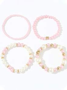 4pcs Minimalist Sweet Multi-Layer Pearl Bracelets Set, Elegant Daily Wear For Women