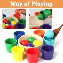 Baby Montessori Wooden Toy Rainbow Ball And Cups Color Sorting Games For Learning Color Sorting And Counting,Fine Motor Early Education Learning Toys Gifts For Children(Random Style)(Random Color) - Multicolor - View 4