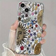 Retro Sun And Star Transparent TPU Space Phone Case, Compatible With Apple  16 15 14 13 12 11 Plus Pro Mini Max Series, Perfect For Holiday Gifts, Birthdays, For Your Girlfriend, Boyfriend, Friends, Or Yourself.