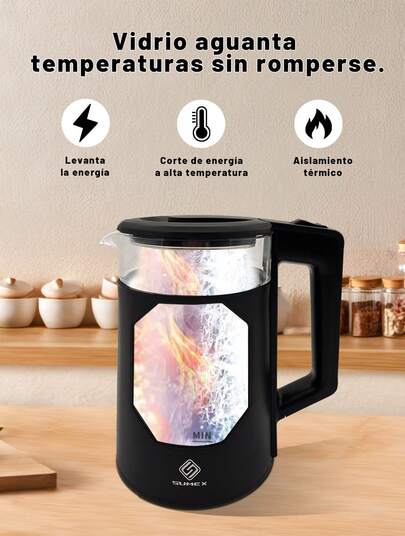 Hervidor eléctrico de agua caliente de vidrio, calentador de agua de 2.0 L, tapa e inferior de acero inoxidable sin BPA, hervidor de té con calentamiento rápido, apagado automático y protección