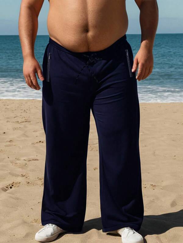 Plus Size Men's Lightweight Quick-Dry Sports Pants, Breathable Outdoor Running Trousers, Loose Fit
