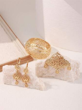 Marokkaanse stijl dames sieradenset broche armband oorbellen, vintage Franse elegantie voor bruiloften en feesten, perfect cadeau voor dames