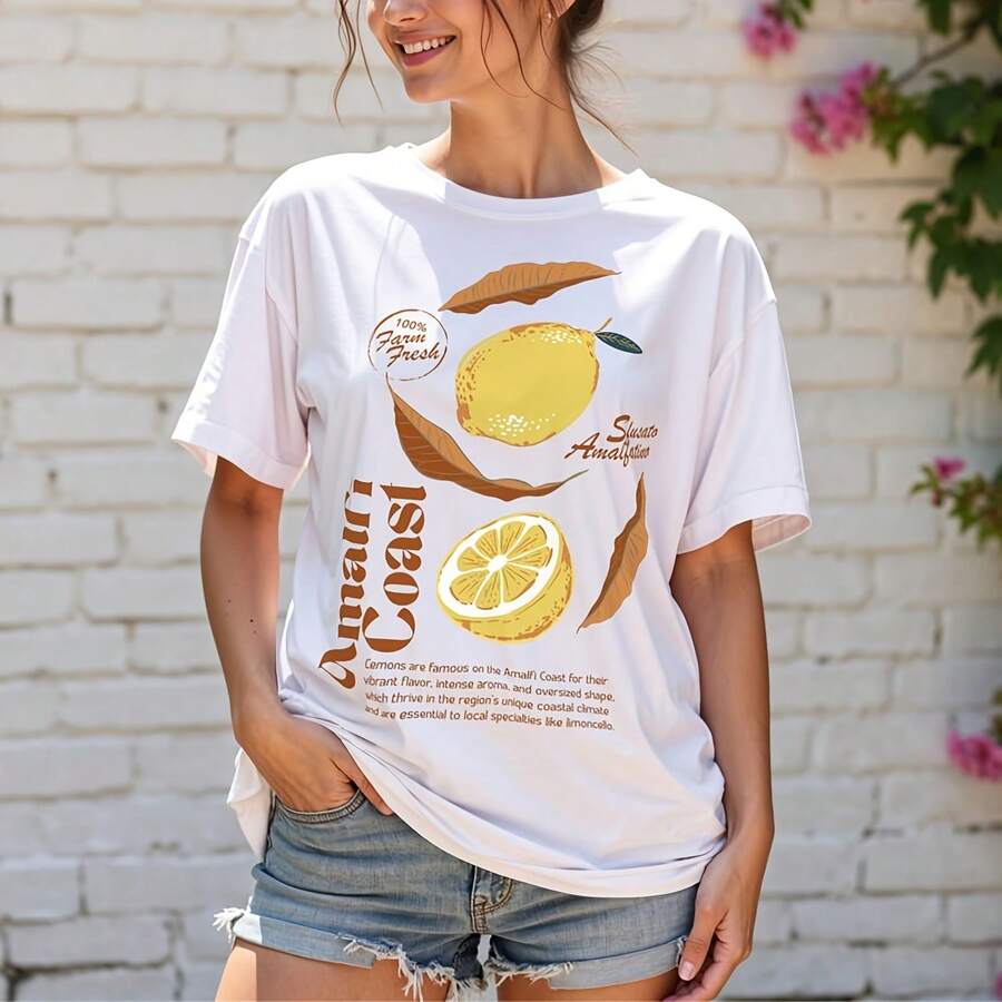 Amalfi Coast Lemon Shirt, Limoncello , Summer Italian Beach Shirt, Lemon Core Aesthetic Graphic , Italy Vacation Outfit Gift - White - View 1