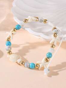 1pc Sea Turtle & Starfish Beaded Bracelet, Suitable For Summer Beach Holiday Outfits - Turtle and Starfish Bracelet - View 3