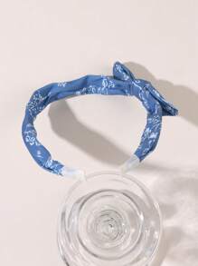 2 piezas Diademas azul vaquero para niñas, vinchas con lazo y estampado de flores, tocado vintage elegante y sencillo, regalo de fiesta para niñas, aros para el cabello, accesorios para el cabello de niños
