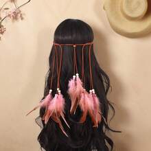 1pc Woven Rope, Wooden Bead & Feather Headband, Handmade Bohemian Style, Suitable For Festivals And Parties Halloween - Multicolor - View 9