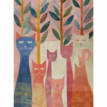 1 pièce Affiche imprimée d'art mural représentant un chat coloré, un dinosaure mignon, un hibou, un chat roux, un chien maximaliste. Peinture sur canevas pour décoration de la maison dans les salons, chambres à coucher, salles à manger. Cadres modernes en option, ainsi que des affiches murales, des peintures sur canevas et des cadres réutilisables