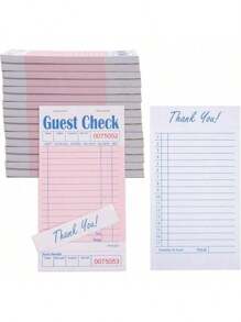 Guest Check Pads EP-3632-1 (20 Pads), Total 1000 Pink Waitress Notepad, Server Order Pads