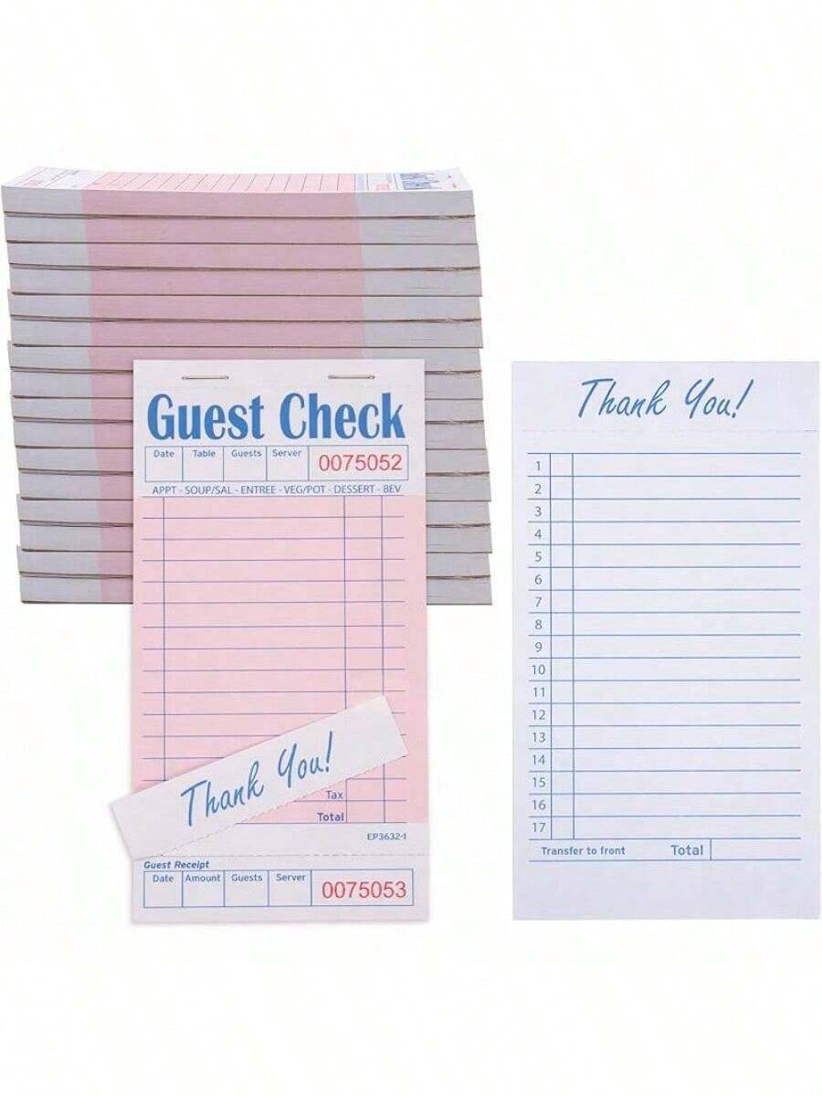 Guest Check Pads EP-3632-1 (20 Pads), Total 1000 Pink Waitress Notepad, Server Order Pads