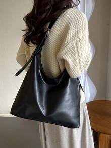 复古大容量柔软纯色PU材质女士单肩包，多功能斜挎包，手提包，大容量斜挎手提包，休闲工作包，新款时尚大容量女包