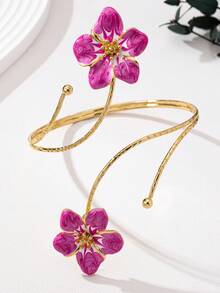 1件朋克风夸张合金金属多色珐琅花朵手链，时尚清爽的夏季配饰，持久鲜艳的花朵设计，适合女性日常佩戴、节日、母亲节、聚会、海滩、度假等场合（由于手工制作，花朵珐琅颜色可能略有不同，并可能出现掉色、染色或转移现象）。 - 玫紅色 - 查看 2