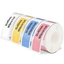 [热敏标签纸 | 防水] 防水热敏标签纸套装，4卷640张，12 X 40毫米 | 兼容 D30/Q30/D32/D35/P12/P15/HP3/HP4 打印机 | 办公室和家用标签制作套件，白色和各种颜色