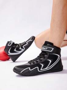 TACHUAN 1 Paar Herren V-förmig bedruckte Athletische Ringer-Schuhe aus Synthetik mit Schnürsenkeln, geeignet für Fitnessstudio ganzjährig