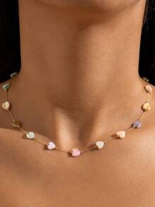 1pc Cute Heart Shaped Stainless Steel Beaded Necklace, Suitable For Date Wear Or As Valentine's Day Gift For Lover