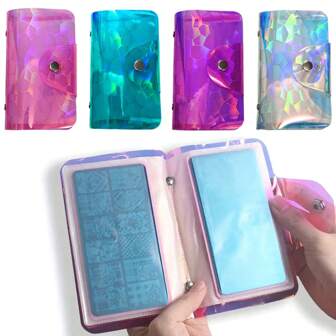 New 20 Slots Nail Art Stamping Plate Holder Storage Case, PVC Asymmetrical Geometric Pattern Rectangular Organizer Fits 6*12cm Printing Templates, Nail Art Tool Storage Bag