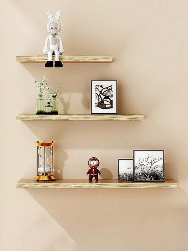 1pc Wall Mount Floating Shelf, Wall Hanging Storage Rack, Bedroom Wooden Board Display Shelves For TV Wall Decor