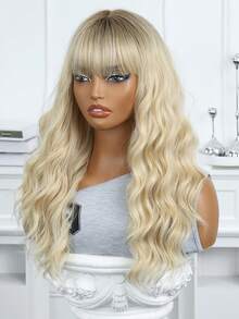 22吋長捲髮帶劉海假髮,自然柔軟的合成纖維頭髮更換假髮,適用於女性日常和派對使用