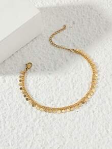 1 件夏季时尚金色圆盘流苏手链，基本日常配饰（圆盘数量随机） - 金黃色 - 查看 1