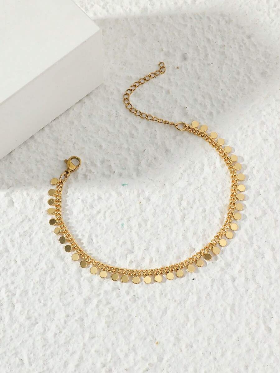 1 件夏季时尚金色圆盘流苏手链，基本日常配饰（圆盘数量随机） - 金黃色 - 查看 1