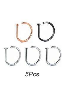 1 件/3 件/5 件女士和女孩假鼻环金色不锈钢 D 型简约美式个性字母嘻哈街头风格无孔配饰假鼻钉 - 金色 - 查看 27