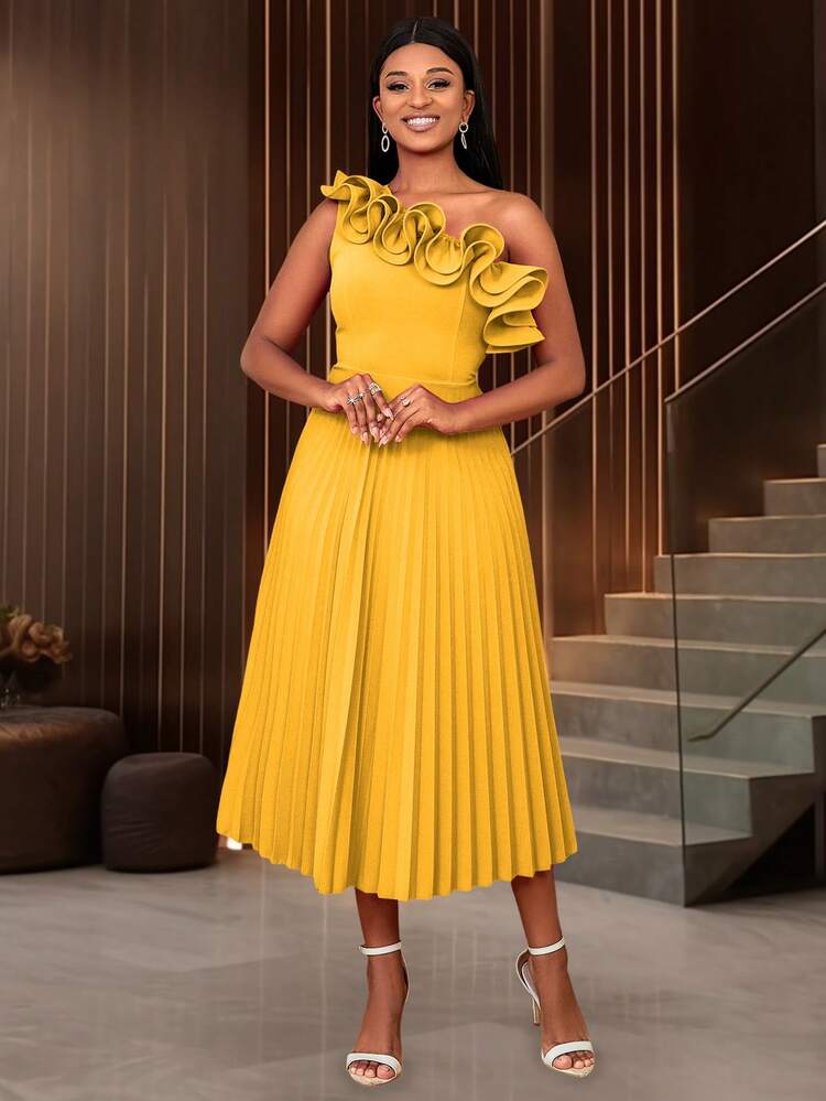 asymmetric multi strap ruffle detail mini dress in yellow MS. GODET ASYMMETRIC YELLOW MINI DRESS | CULT MIA