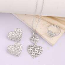 Conjunto de joyería de 3 piezas con colgante, anillo y pendientes con forma de corazón hueco, minimalista y elegante, adecuado para uso diario y vacaciones, excelente regalo de San Valentín para el ser querido