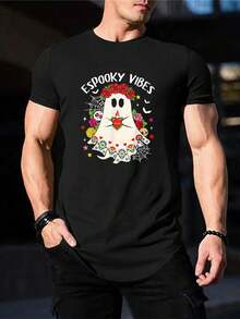 Camiseta de Hombre con Fantasma Espeluznante - Camiseta para Disfraz de Día de Muertos Halloween, Camiseta Divertida de Halloween, Perfecta para Fiestas de Halloween, Amantes de Fantasmas - Regalo para Marido - Negro - Ver 1