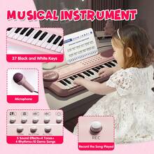 适合女孩的婴儿粉色钢琴玩具，37 键音乐键盘，多功能音乐玩具，麦克风和便携式迷你钢琴键盘，适合 1-3 岁幼儿的玩具钢琴，适合女孩的音乐钢琴，适合 2 3 4 岁男孩女孩的早期教育生日礼物