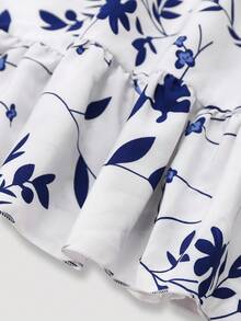 女式超长花卉印花宽松背心裙，全身波西米亚风休闲褶饰荷叶边下摆 - 彩色 - 查看 3