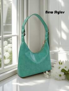 Fashionable Baguette Shoulder Bag For Women, Casual Small Crossbody Handbag Suitable For Outing, Shopping - Green - View 7