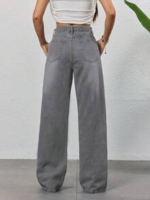Vintage hellgraue Jeans, Damen Mode Design Lässig Straight Loose Schräg Knopf Jeans, Frühling/Sommer - Hellgrau - Übersicht 9