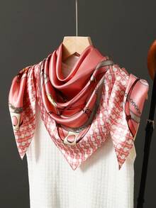 1pc 90*90cm Popular Anti-UV Headscarf Shawl, Muslim Unisex Outdoor Windproof Dust-Proof Hijab, Air-Conditioned Room Scarf, Thin Seasonal Chain Print Colored Square Bandana Scarves (Blue, Green) - A - View 20