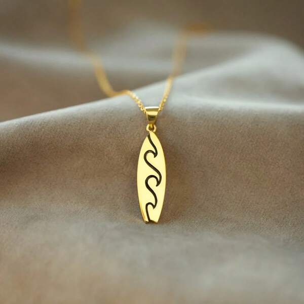 Wave Oval Surfboard Pendant Necklace - Vacation Style Jewelry For Beach Holidays, Daily Wear & Gifting