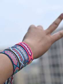 Pulseira da amizade com 12 peças, estilo boho boêmio, feita à mão, ajustável, com pingentes, para meninas, joias